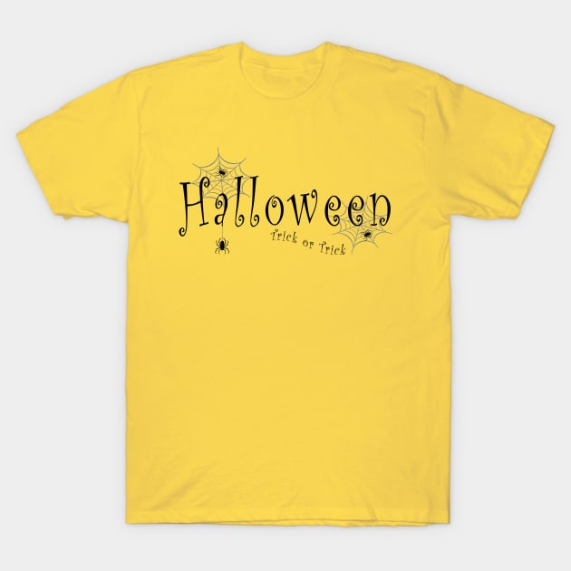 Trick or Trick! Spider webs and spiders over Halloween T-Shirt by SPJE Illustration Photography